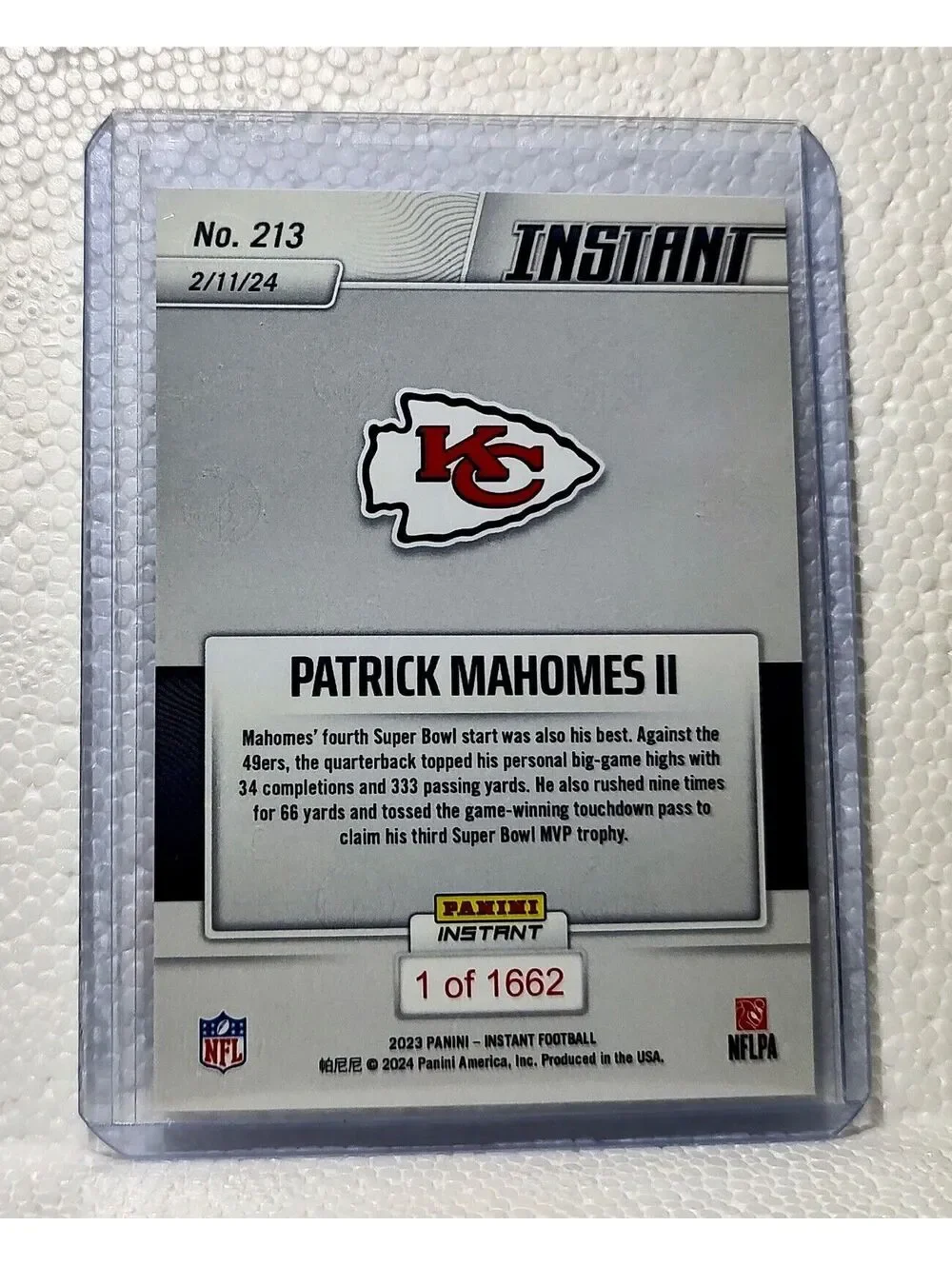 Patrick Mahomes II 2023 Panini NFL #213 Superbowl Card 1 of 1662